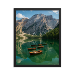 Lago di Braies Pragser Wildsee Italy framed print on a plain backdrop in size 16"x20".