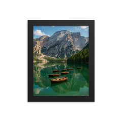 Lago di Braies Pragser Wildsee Italy framed print on a plain backdrop in size 8"x10".