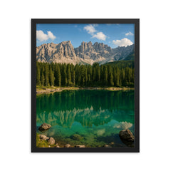 Lago di Carezza Karersee Italy framed print on a plain backdrop in size 16"x20".