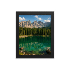 Lago di Carezza Karersee Italy framed print on a plain backdrop in size 8"x10".