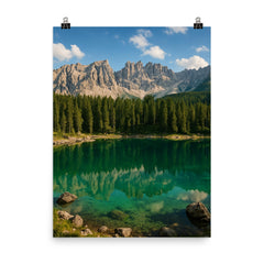 Lago di Carezza Karersee Italy poster on a plain backdrop in size 8"x10".