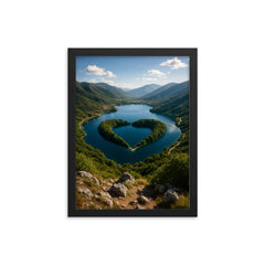 Lago di Scanno Heart Viewpoint Italy framed print on a plain backdrop in size 12"x16".