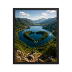 Lago di Scanno Heart Viewpoint Italy framed print on a plain backdrop in size 16"x20".