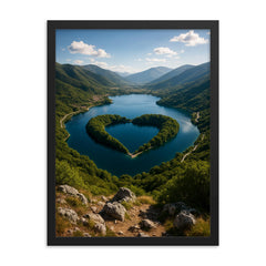 Lago di Scanno Heart Viewpoint Italy framed print on a plain backdrop in size 18"x24".