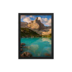 Lago di Sorapis Dolomites Italy framed print on a plain backdrop in size 12"x16".