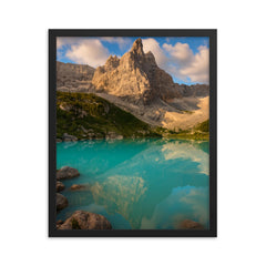 Lago di Sorapis Dolomites Italy framed print on a plain backdrop in size 16"x20".