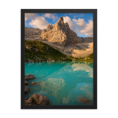 Lago di Sorapis Dolomites Italy framed print on a plain backdrop in size 18"x24".
