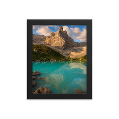 Lago di Sorapis Dolomites Italy framed print on a plain backdrop in size 8"x10".