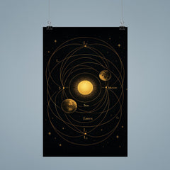 Lagrange points diagram with celestial choreography and gold lines poster 9
