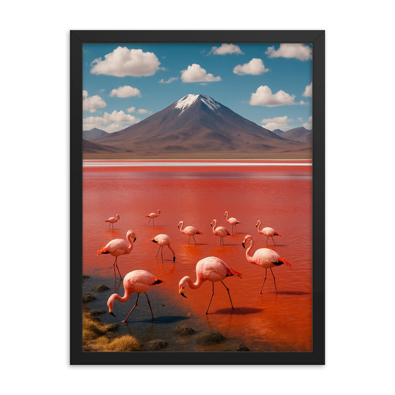 Laguna Colorada Bolivia framed print on a plain backdrop in size 18
