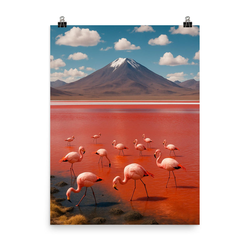 Laguna Colorada Bolivia poster on a plain backdrop in size 8