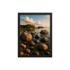 Lahemaa Boulders and Peninsulas Estonia framed print on a plain backdrop in size 12"x16".