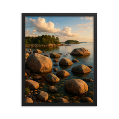 Lahemaa Boulders and Peninsulas Estonia framed print on a plain backdrop in size 16"x20".