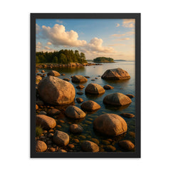 Lahemaa Boulders and Peninsulas Estonia framed print on a plain backdrop in size 18"x24".