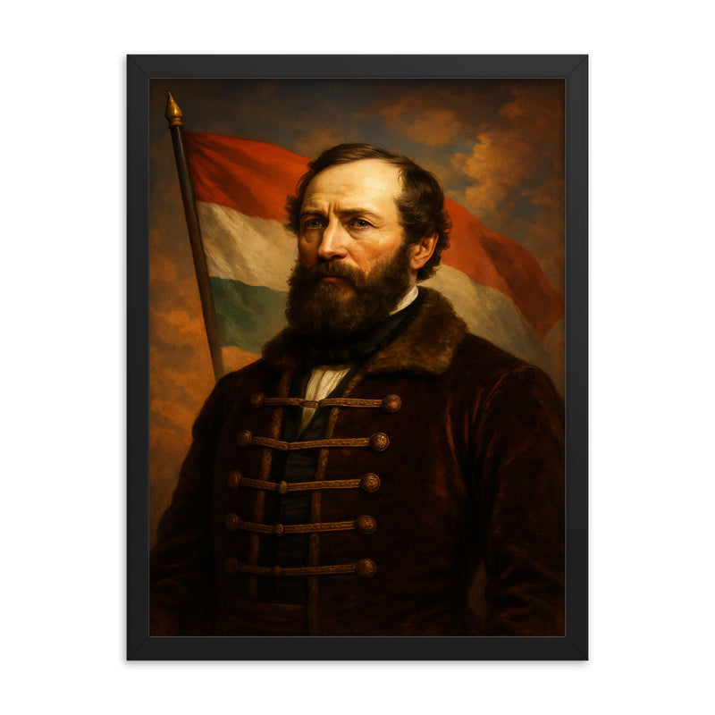 Lajos Kossuth framed print on a plain backdrop in size 18