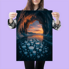 Lake Baikal ice cave with trapped bubbles poster 3