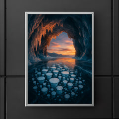 Lake Baikal ice cave with trapped bubbles poster 5