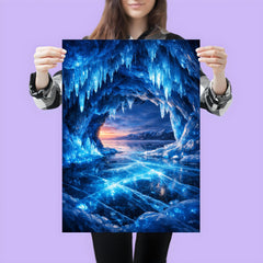 Lake Baikal ice caves glowing cobalt blue poster 3