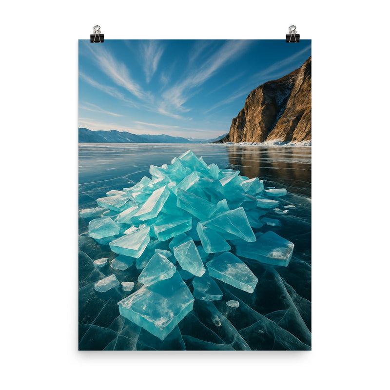 Lake Baikal Ice Stacks Russia poster on a plain backdrop in size 8