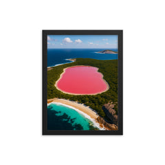 Lake Hillier Western Australia framed print on a plain backdrop in size 12"x16".