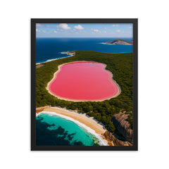 Lake Hillier Western Australia framed print on a plain backdrop in size 16"x20".