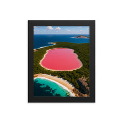 Lake Hillier Western Australia framed print on a plain backdrop in size 8"x10".