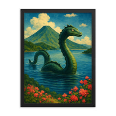 Lake Ikeda Japan Issie framed print on a plain backdrop in size 18"x24".
