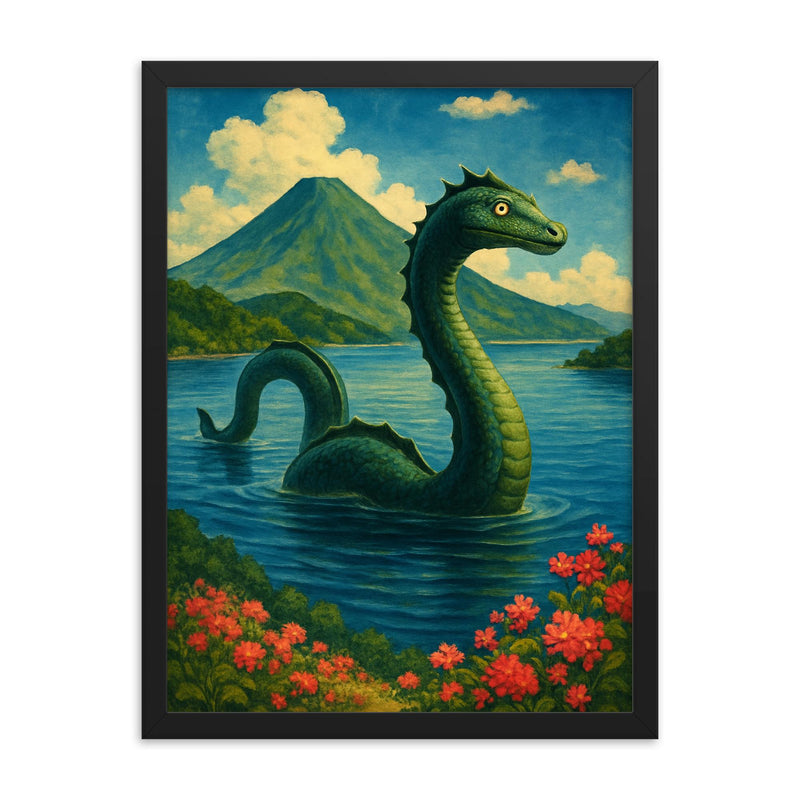 Lake Ikeda Japan Issie framed print on a plain backdrop in size 18