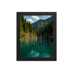 Lake Kaindy Sunken Forest Kazakhstan framed print on a plain backdrop in size 8"x10".