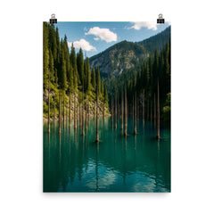 Lake Kaindy Sunken Forest Kazakhstan poster on a plain backdrop in size 8"x10".