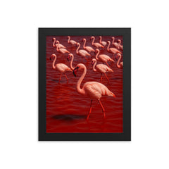 Lake Natron flamingos in blood red mineral water framed print on a plain backdrop in size 8"x10".
