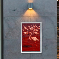 Lake Natron flamingos in blood red mineral water poster 2