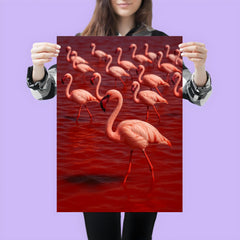 Lake Natron flamingos in blood red mineral water poster 3