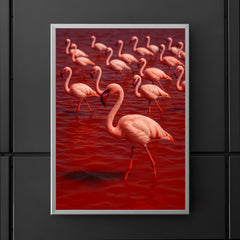 Lake Natron flamingos in blood red mineral water poster 5