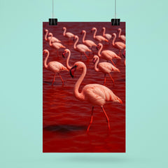 Lake Natron flamingos in blood red mineral water poster 6