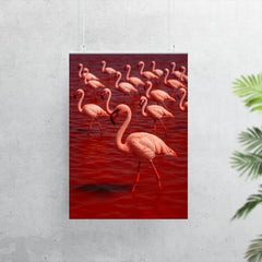 Lake Natron flamingos in blood red mineral water poster 7