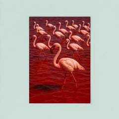 Lake Natron flamingos in blood red mineral water poster 8