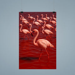 Lake Natron flamingos in blood red mineral water poster 9