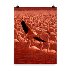 Lake Natron flamingos in blood red water poster on a plain backdrop in size 8"x10".