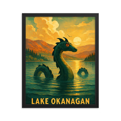 Lake Okanagan Ogopogo Canada framed print on a plain backdrop in size 16"x20".