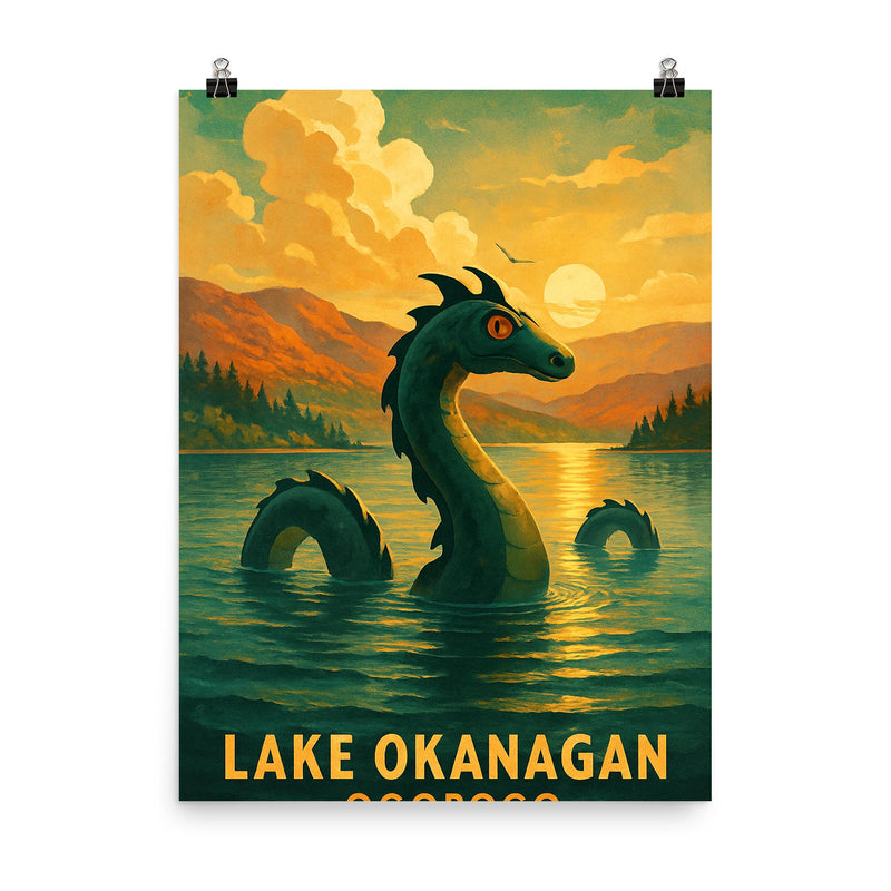 Lake Okanagan Ogopogo Canada poster on a plain backdrop in size 8