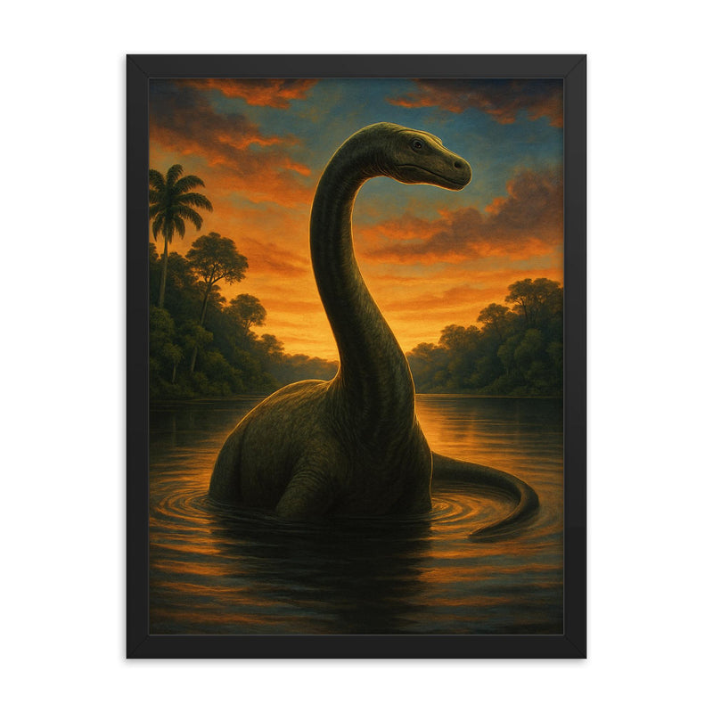 Lake Télé Mokele Mbembe Republic of Congo framed print on a plain backdrop in size 18