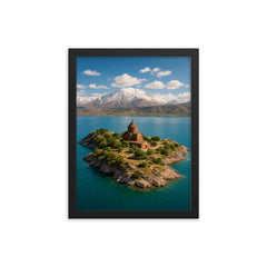 Lake Van and Akdamar Island Turkey framed print on a plain backdrop in size 12"x16".