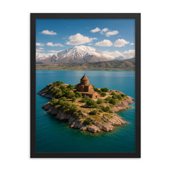 Lake Van and Akdamar Island Turkey framed print on a plain backdrop in size 18"x24".