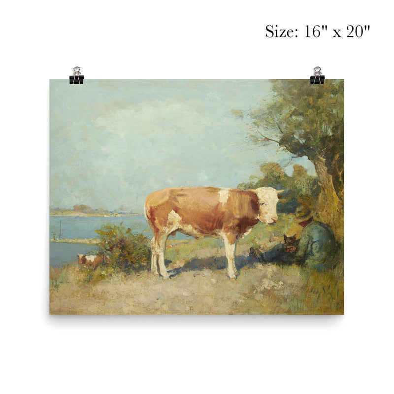 Landscape with a Cow and a Herdsman Resting by Gari Melchers poster 2