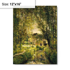 Landscape with a Sunlit Stream by Charles-Francois Daubigny metal print on a plain backdrop in size 12"x16".