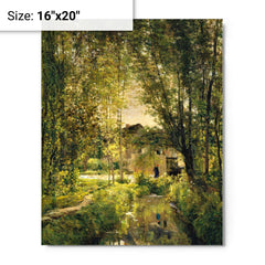 Landscape with a Sunlit Stream by Charles-Francois Daubigny metal print on a plain backdrop in size 16"x20".