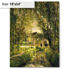 Landscape with a Sunlit Stream by Charles-Francois Daubigny metal print on a plain backdrop in size 18"x24".