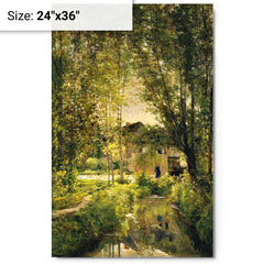 Landscape with a Sunlit Stream by Charles-Francois Daubigny metal print on a plain backdrop in size 24"x36".