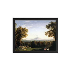 Landscape with the Palace of Caserta and Vesuvius by Jacob Philipp Hackert, 1793 framed print on a plain backdrop in size 12"x16".